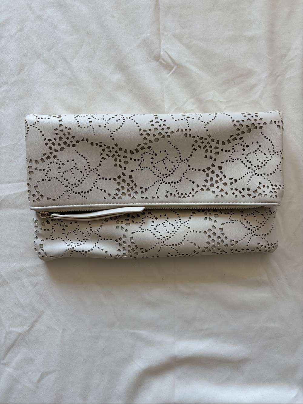 Elegant White Laser-Cut Foldover Clutch